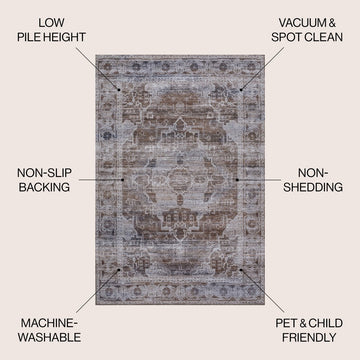 Alanya Ornate Medallion Washable Area Rug